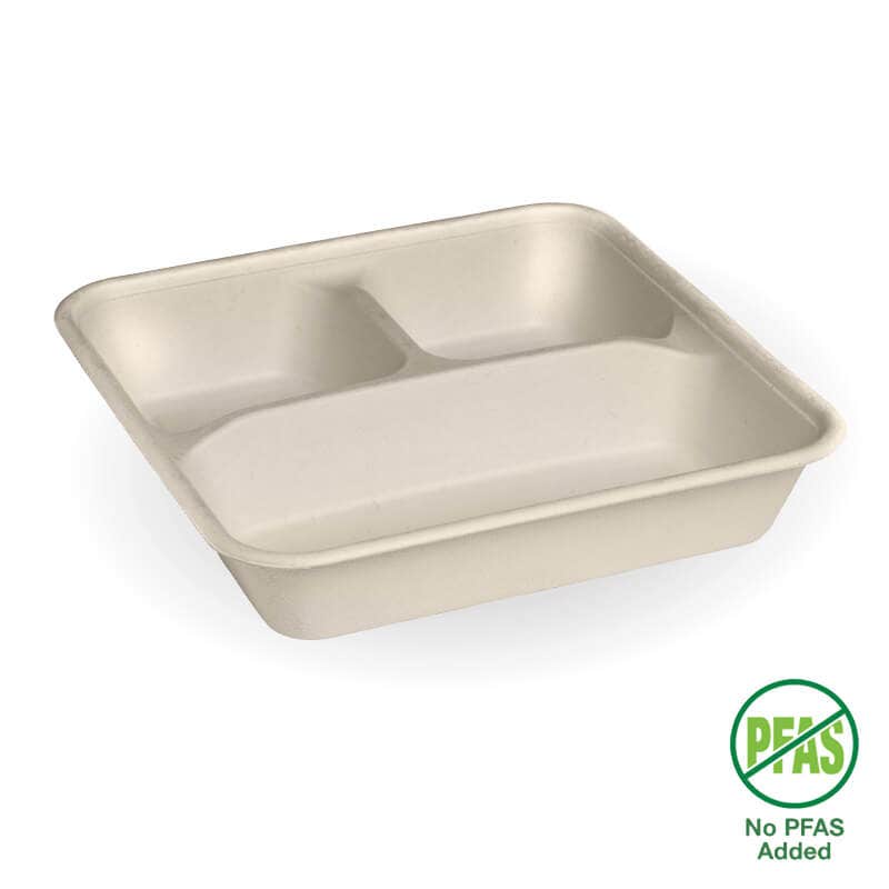 3-Compartment Large Natural Plant Fibre Takeaway Base
