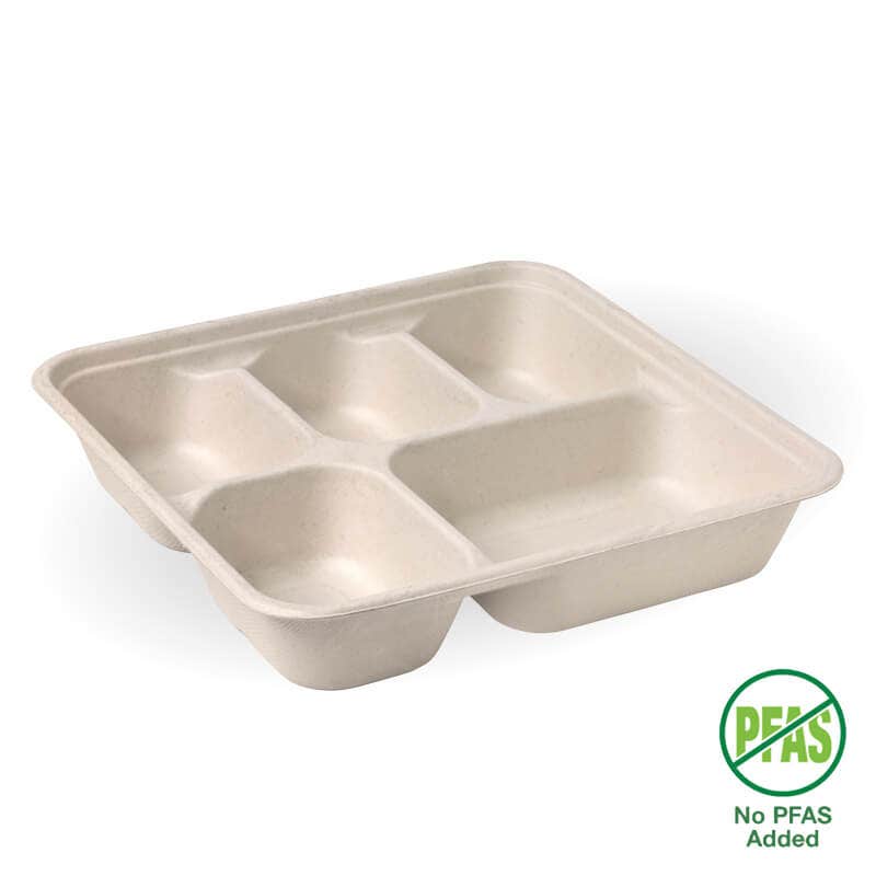 5-Compartment Large Natural Plant Fibre Takeaway Base