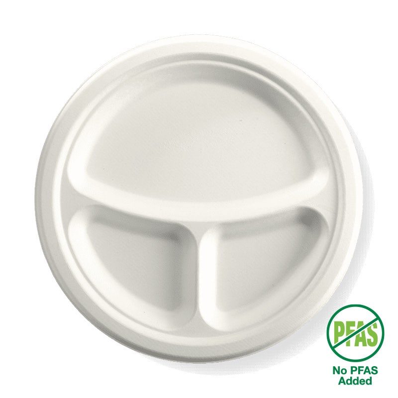 25cm / 10" 3-Compartment Round Plant Fibre Plate