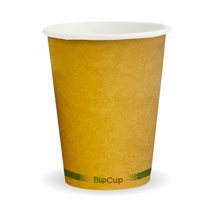 390ml / 12oz (90mm) Kraft Green Stripe Single Wall BioCup