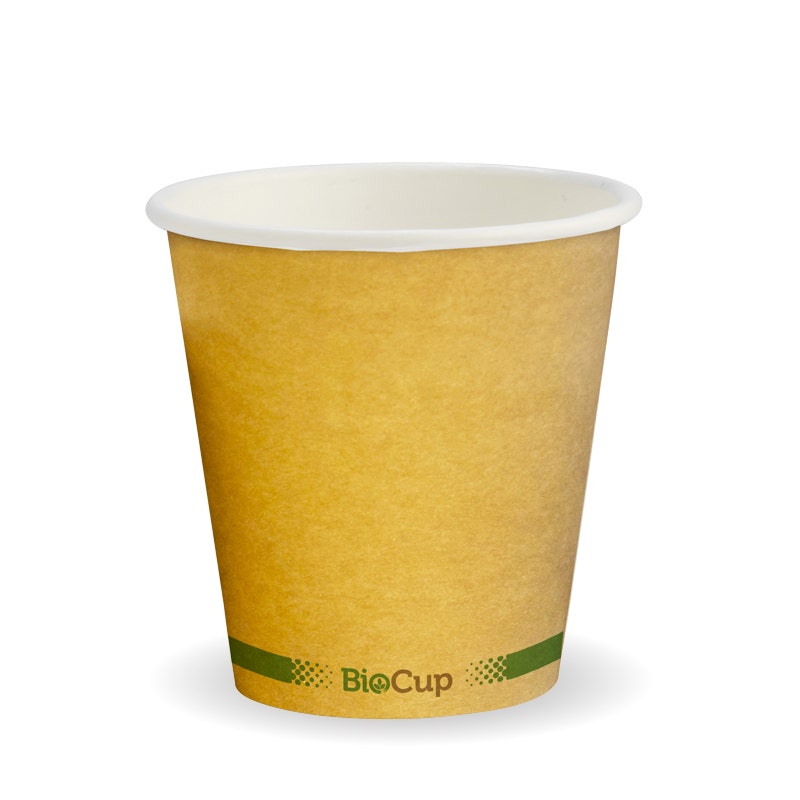 230ml / 6oz (80mm) Kraft Green Stripe Single Wall BioCup