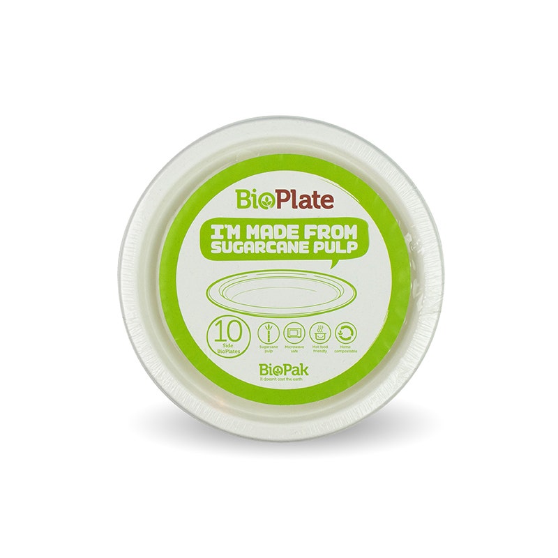 10 Pack - 18cm / 7" Round Plant Fibre Plates in Plastic Sleeves